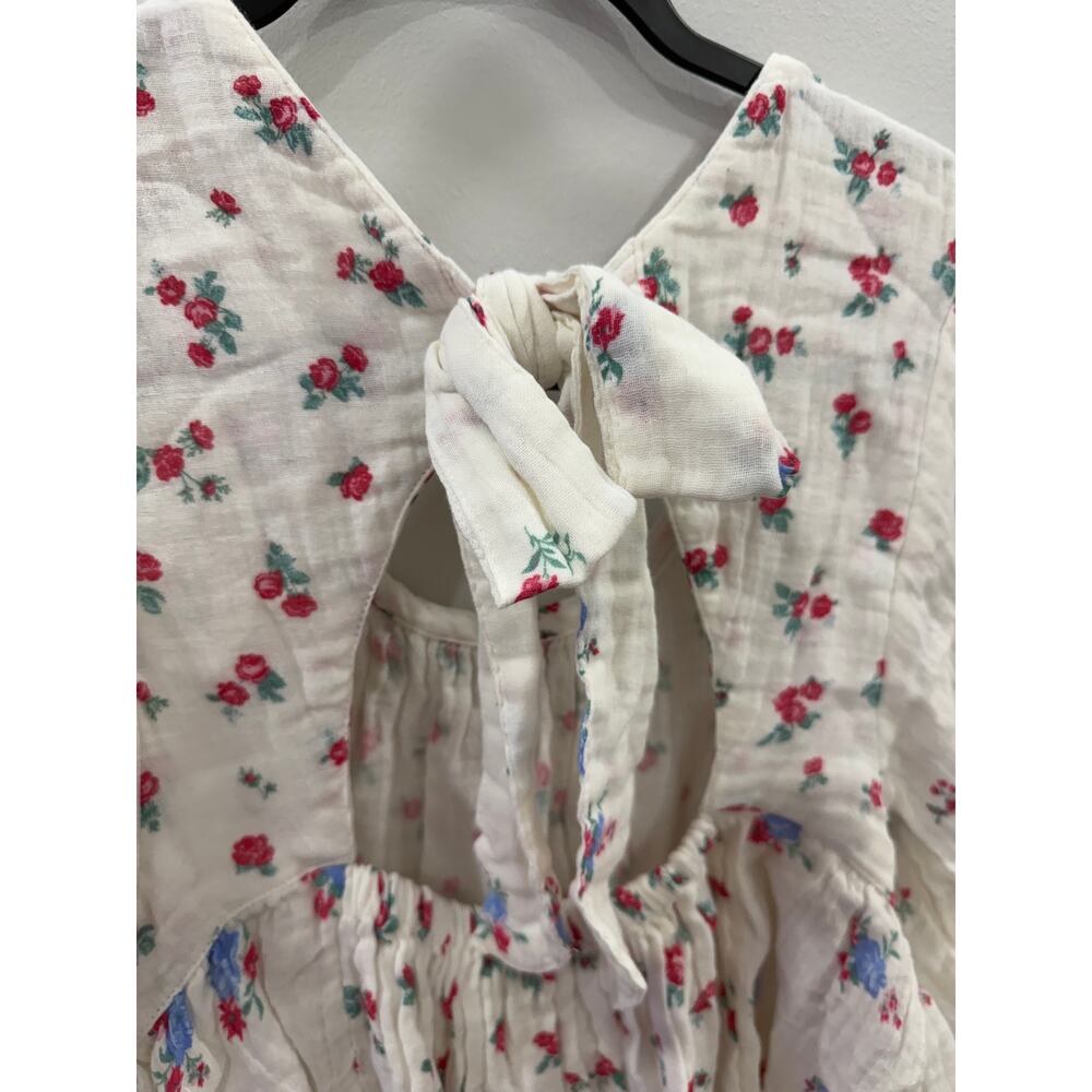 Free People Chloe Printed Top Sz Small  Floral Print Short Sleeve Tie Back Shirt - Picture 4 of 9